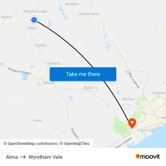 Alma to Wyndham Vale map