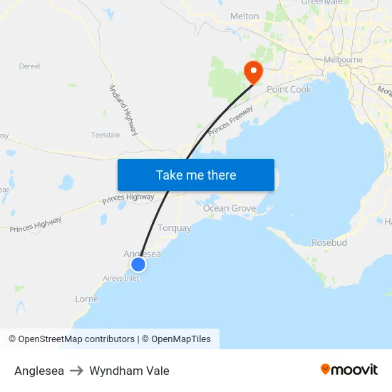 Anglesea to Wyndham Vale map