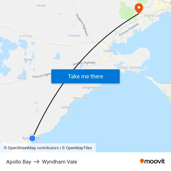 Apollo Bay to Wyndham Vale map