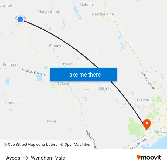 Avoca to Wyndham Vale map