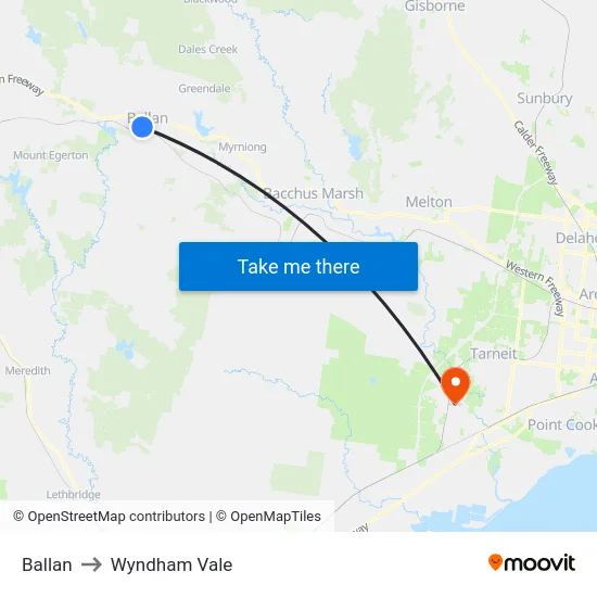 Ballan to Wyndham Vale map