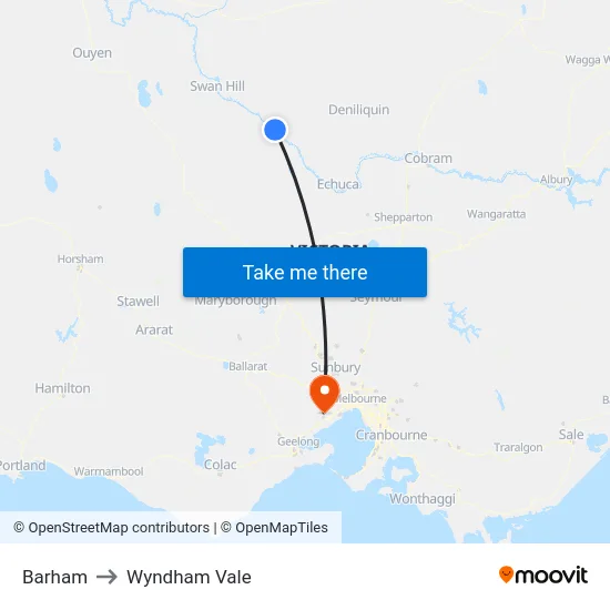 Barham to Wyndham Vale map