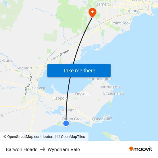 Barwon Heads to Wyndham Vale map
