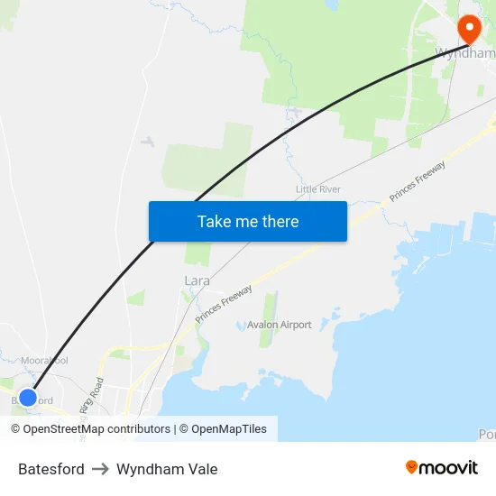 Batesford to Wyndham Vale map