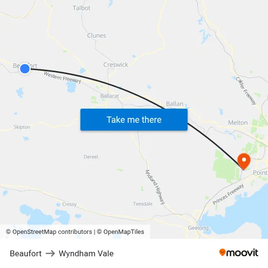 Beaufort to Wyndham Vale map