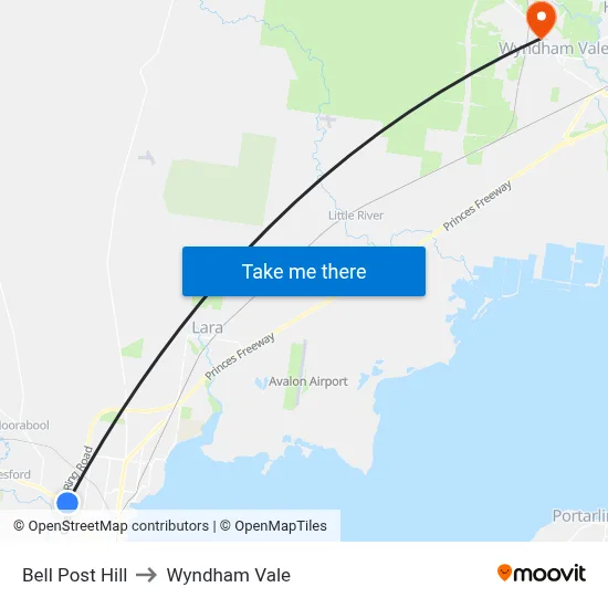 Bell Post Hill to Wyndham Vale map