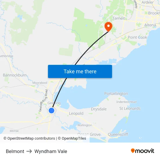 Belmont to Wyndham Vale map