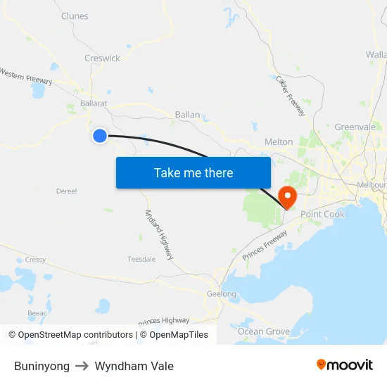Buninyong to Wyndham Vale map