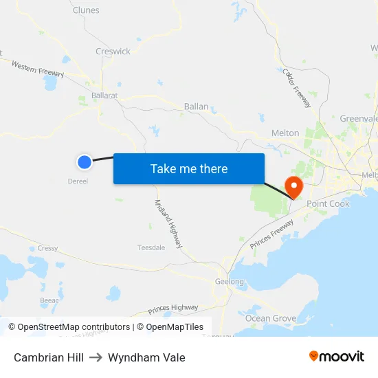 Cambrian Hill to Wyndham Vale map