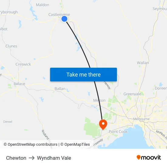 Chewton to Wyndham Vale map