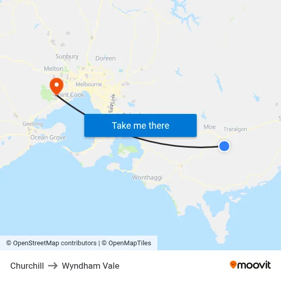 Churchill to Wyndham Vale map
