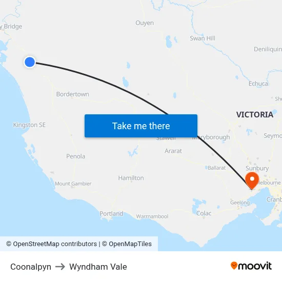 Coonalpyn to Wyndham Vale map