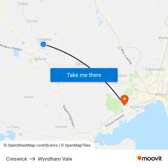 Creswick to Wyndham Vale map