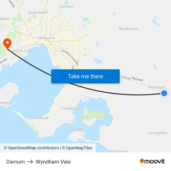 Darnum to Wyndham Vale map