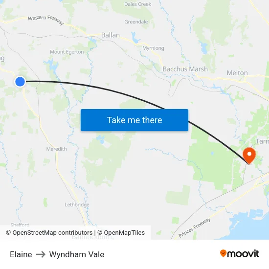Elaine to Wyndham Vale map