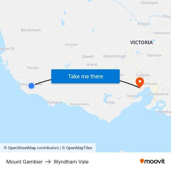 Mount Gambier to Wyndham Vale map