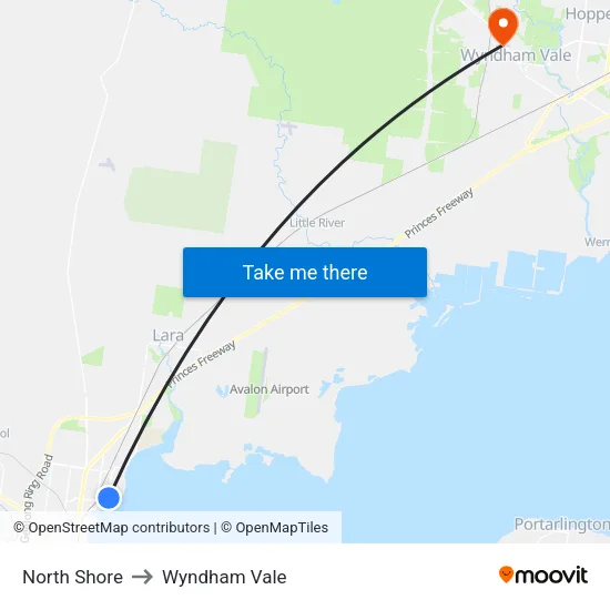 North Shore to Wyndham Vale map