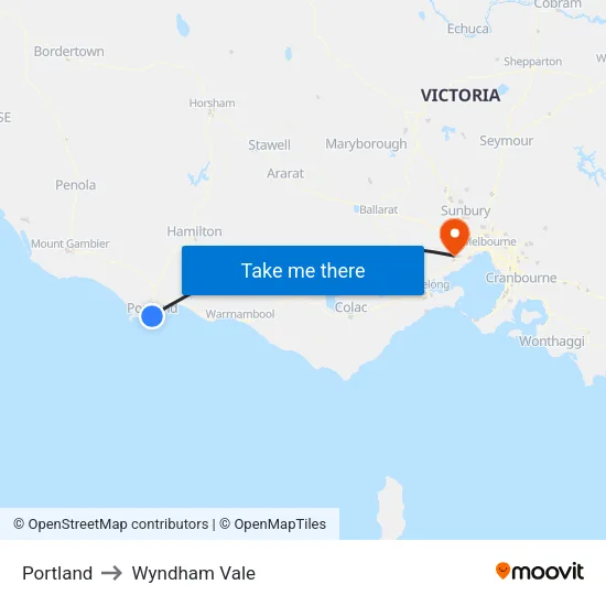 Portland to Wyndham Vale map