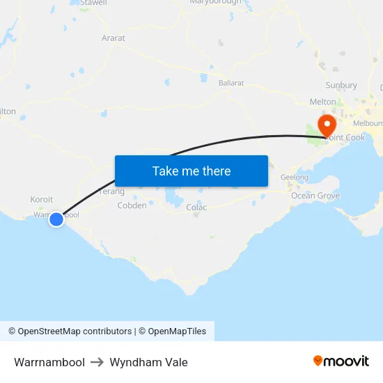 Warrnambool to Wyndham Vale map