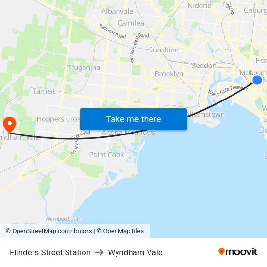 Flinders Street Station to Wyndham Vale map