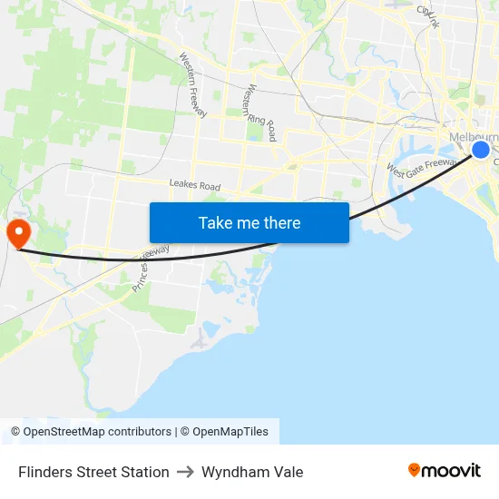 Flinders Street Station to Wyndham Vale map