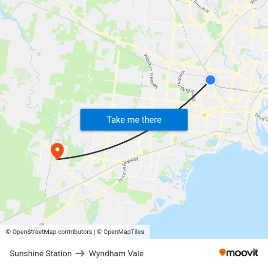 Sunshine Station to Wyndham Vale map