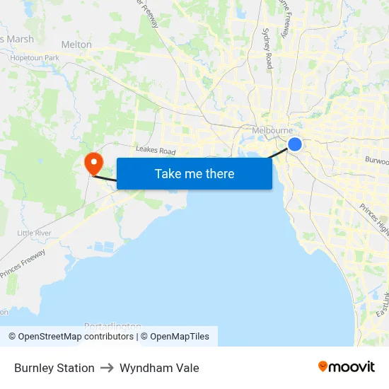 Burnley Station to Wyndham Vale map