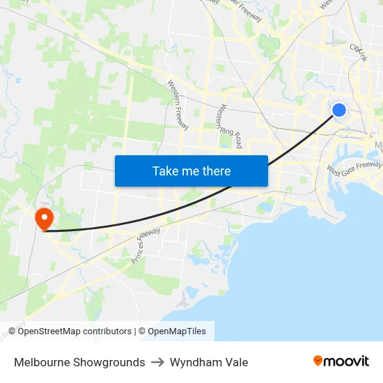 Melbourne Showgrounds to Wyndham Vale map