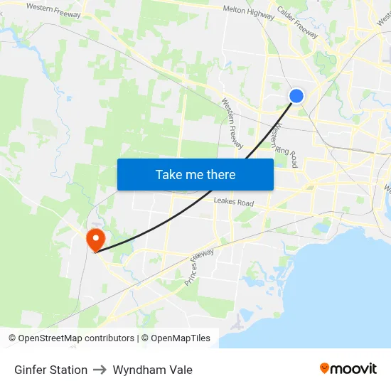 Ginfer Station to Wyndham Vale map