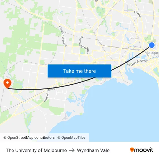 The University of Melbourne to Wyndham Vale map