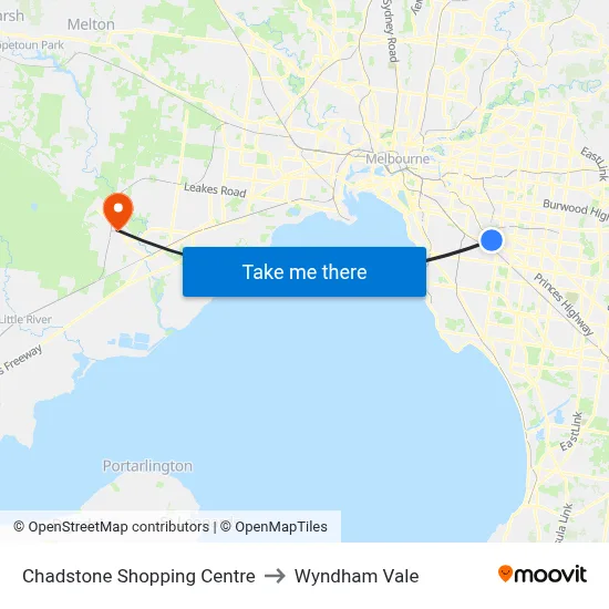 Chadstone Shopping Centre to Wyndham Vale map