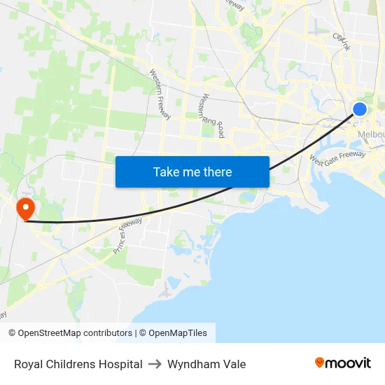 Royal Childrens Hospital to Wyndham Vale map