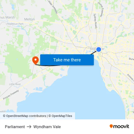 Parliament to Wyndham Vale map