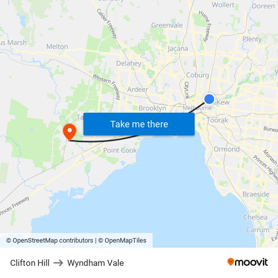 Clifton Hill to Wyndham Vale map