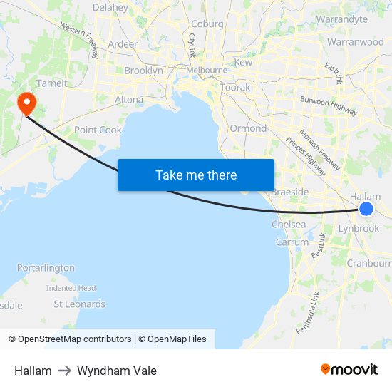Hallam to Wyndham Vale map