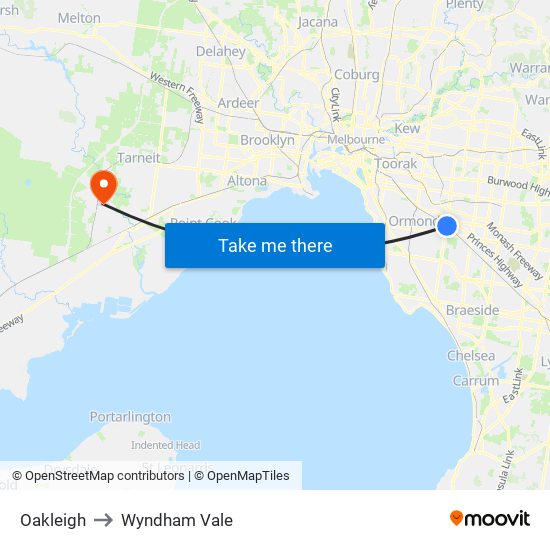 Oakleigh to Wyndham Vale map