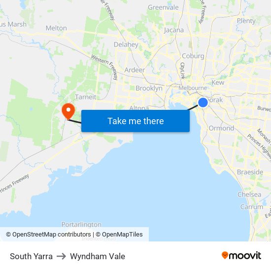 South Yarra to Wyndham Vale map