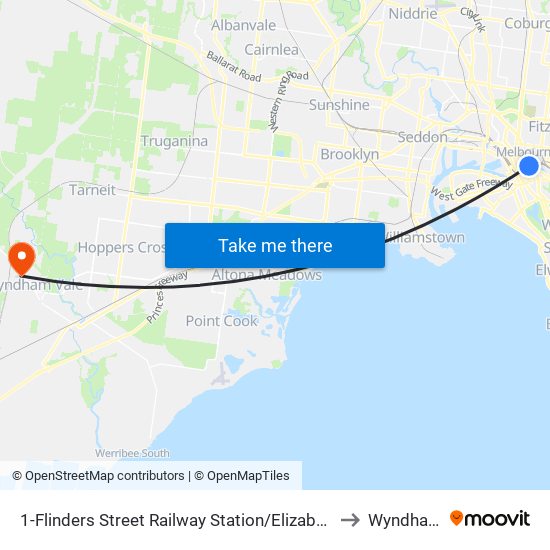 1-Flinders Street Railway Station/Elizabeth St (Melbourne City) to Wyndham Vale map