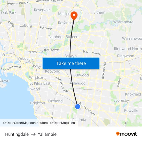 Huntingdale to Yallambie map