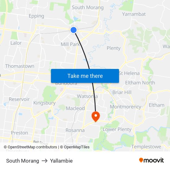 South Morang to Yallambie map