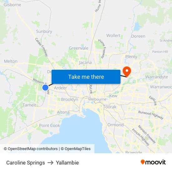 Caroline Springs to Yallambie map