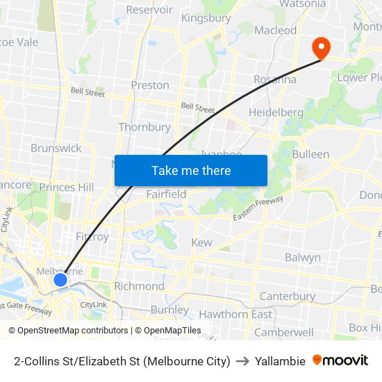 2-Collins St/Elizabeth St (Melbourne City) to Yallambie map