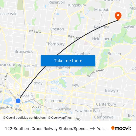 122-Southern Cross Railway Station/Spencer St (Melbourne City) to Yallambie map