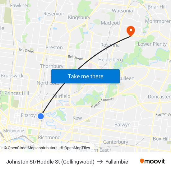 Johnston St/Hoddle St (Collingwood) to Yallambie map