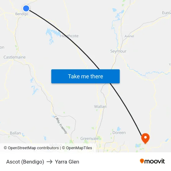 Ascot (Bendigo) to Yarra Glen map