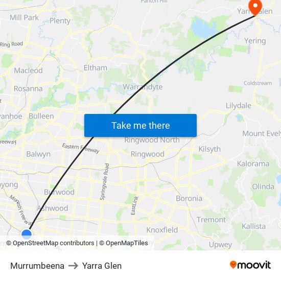 Murrumbeena to Yarra Glen map