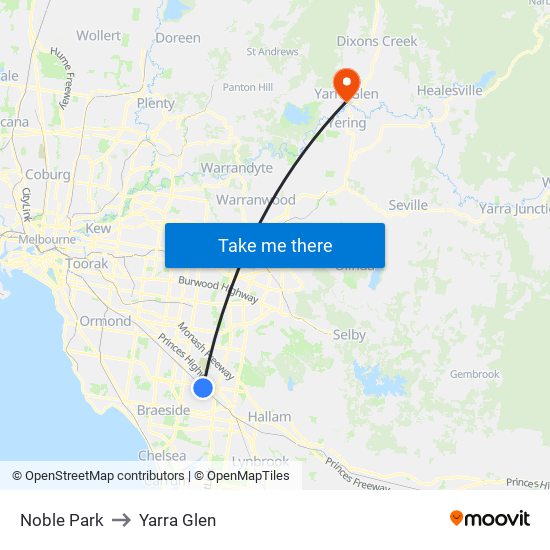 Noble Park to Yarra Glen map