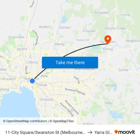 11-City Square/Swanston St (Melbourne City) to Yarra Glen map
