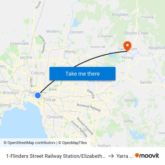 1-Flinders Street Railway Station/Elizabeth St (Melbourne City) to Yarra Glen map