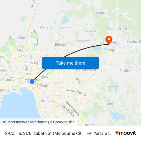 2-Collins St/Elizabeth St (Melbourne City) to Yarra Glen map